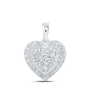 10kt White Gold Womens Round Diamond Heart Pendant 1/4 Cttw