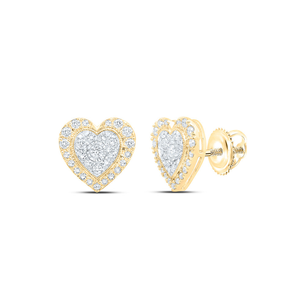 10kt Yellow Gold Womens Round Diamond Heart Earrings 1/2 Cttw