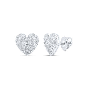 10kt White Gold Womens Round Diamond Heart Earrings 1/2 Cttw