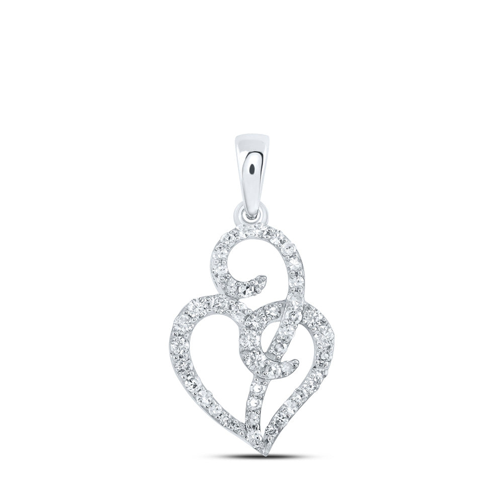 10kt White Gold Womens Round Diamond Heart Pendant 1/3 Cttw