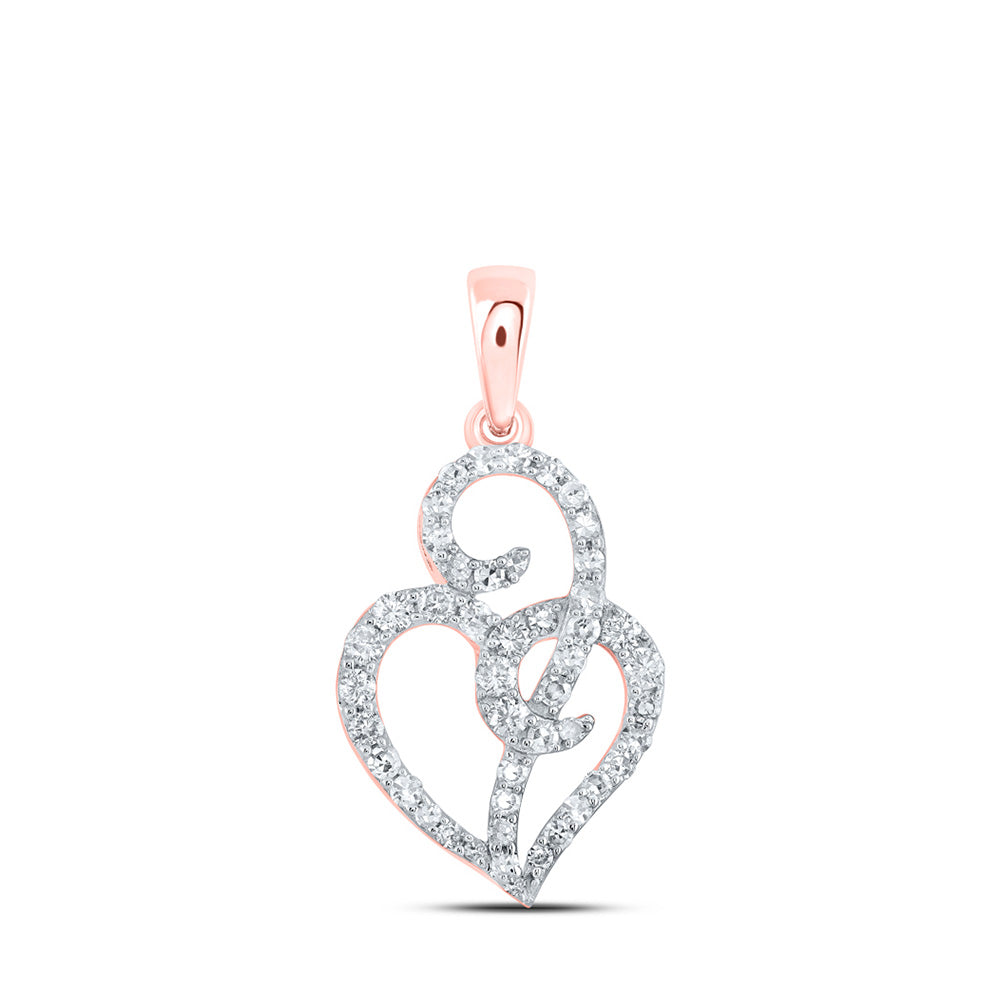 10kt Rose Gold Womens Round Diamond Heart Pendant 1/3 Cttw