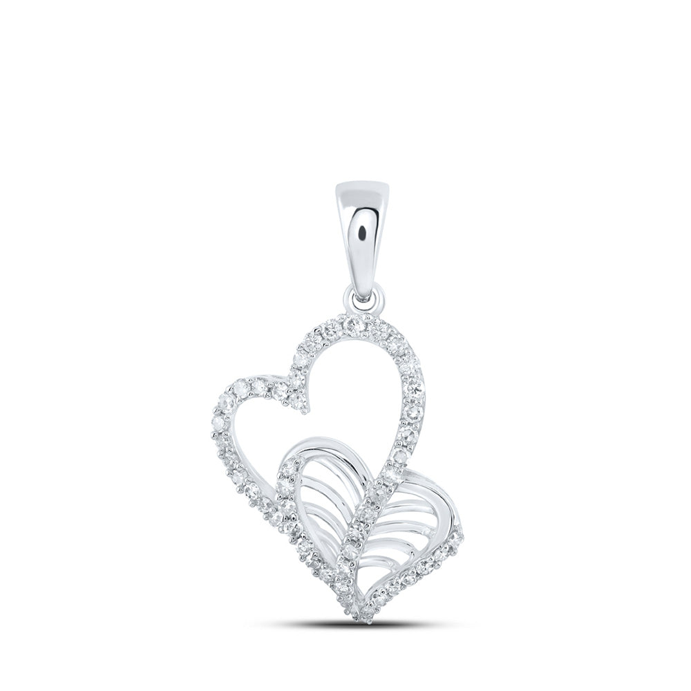 10kt White Gold Womens Round Diamond Heart Pendant 1/3 Cttw