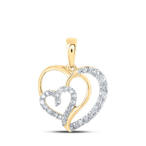 10kt Yellow Gold Womens Round Diamond Heart Pendant 1/4 Cttw