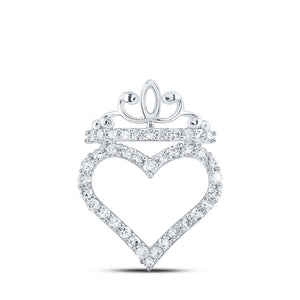 10kt White Gold Womens Round Diamond Crown Heart Pendant 1/4 Cttw