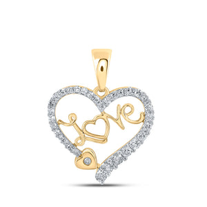 10kt Yellow Gold Womens Round Diamond Love Heart Pendant 1/3 Cttw