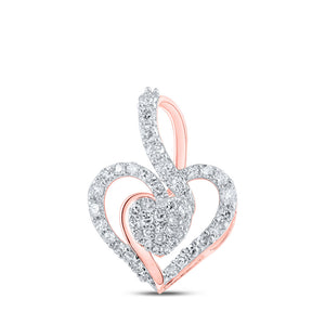 10kt Rose Gold Womens Round Diamond Heart Pendant 3/8 Cttw