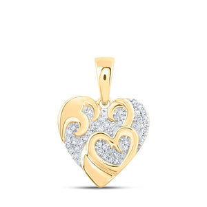 10kt Yellow Gold Womens Round Diamond Heart Pendant 1/8 Cttw