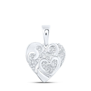 10kt White Gold Womens Round Diamond Heart Pendant 1/8 Cttw