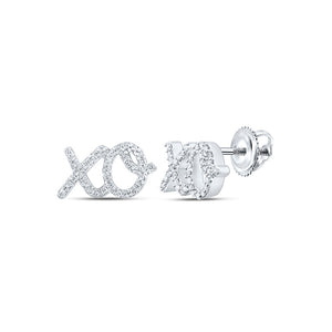 10kt White Gold Womens Round Diamond XO Fashion Earrings 1/6 Cttw