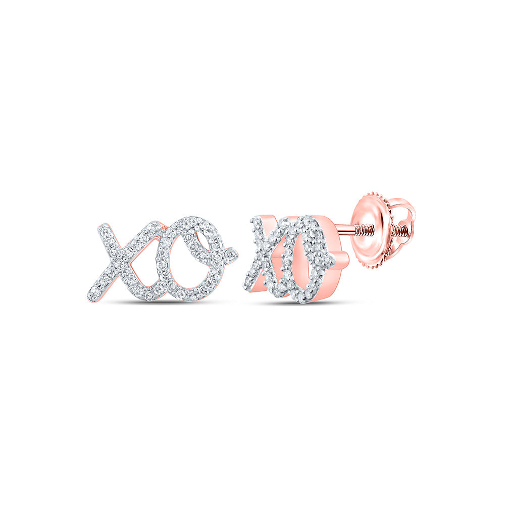 10kt Rose Gold Womens Round Diamond XO Fashion Earrings 1/6 Cttw