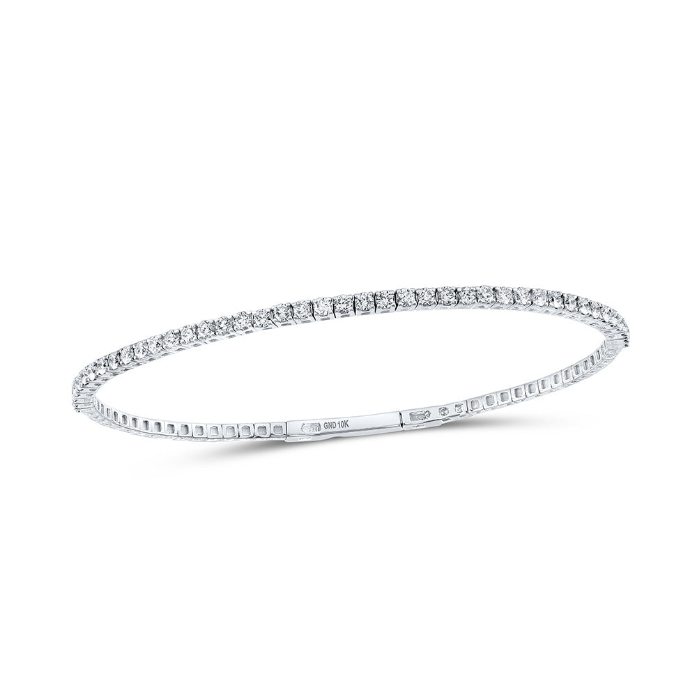 10kt White Gold Womens Round Diamond Flexible Single Row Bangle Bracelet 1-1/4 Cttw