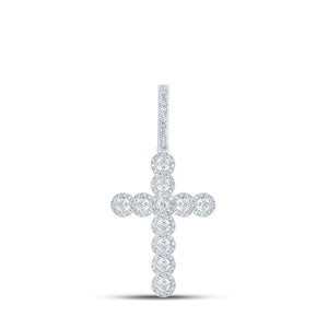 10kt White Gold Mens Round Diamond Cross Charm Pendant 3/4 Cttw