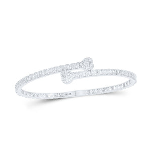 10kt White Gold Womens Baguette Diamond Heart Cuff Bangle Bracelet 2-5/8 Cttw