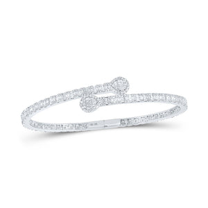 10kt White Gold Womens Baguette Diamond Pear Cuff Bangle Bracelet 2-5/8 Cttw