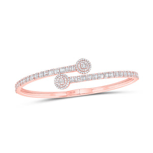 10kt Rose Gold Womens Baguette Diamond Cuff Bangle Bracelet 1-3/4 Cttw