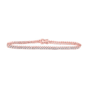 14kt Rose Gold Womens Round Diamond Tennis Bracelet 2-7/8 Cttw