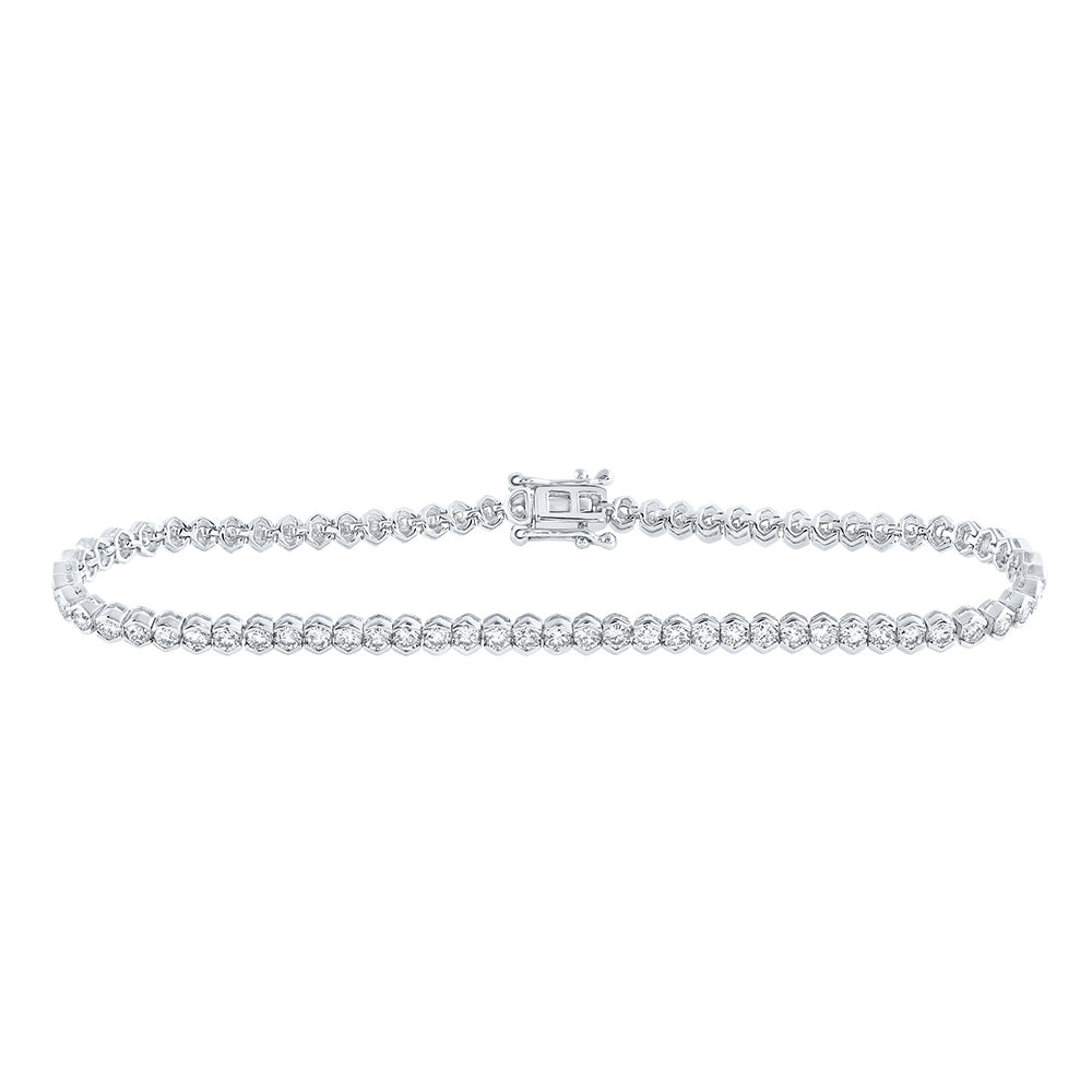 14kt White Gold Womens Round Diamond Single Row Tennis Bracelet 3 Cttw