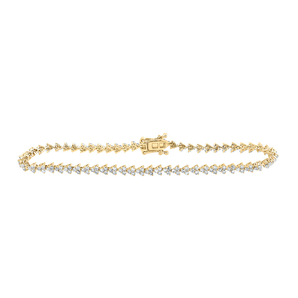 14kt Yellow Gold Womens Round Diamond Single Row Tennis Bracelet 1-7/8 Cttw