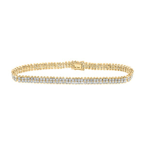 14kt Yellow Gold Womens Round Diamond Double Row Tennis Bracelet 4-3/8 Cttw