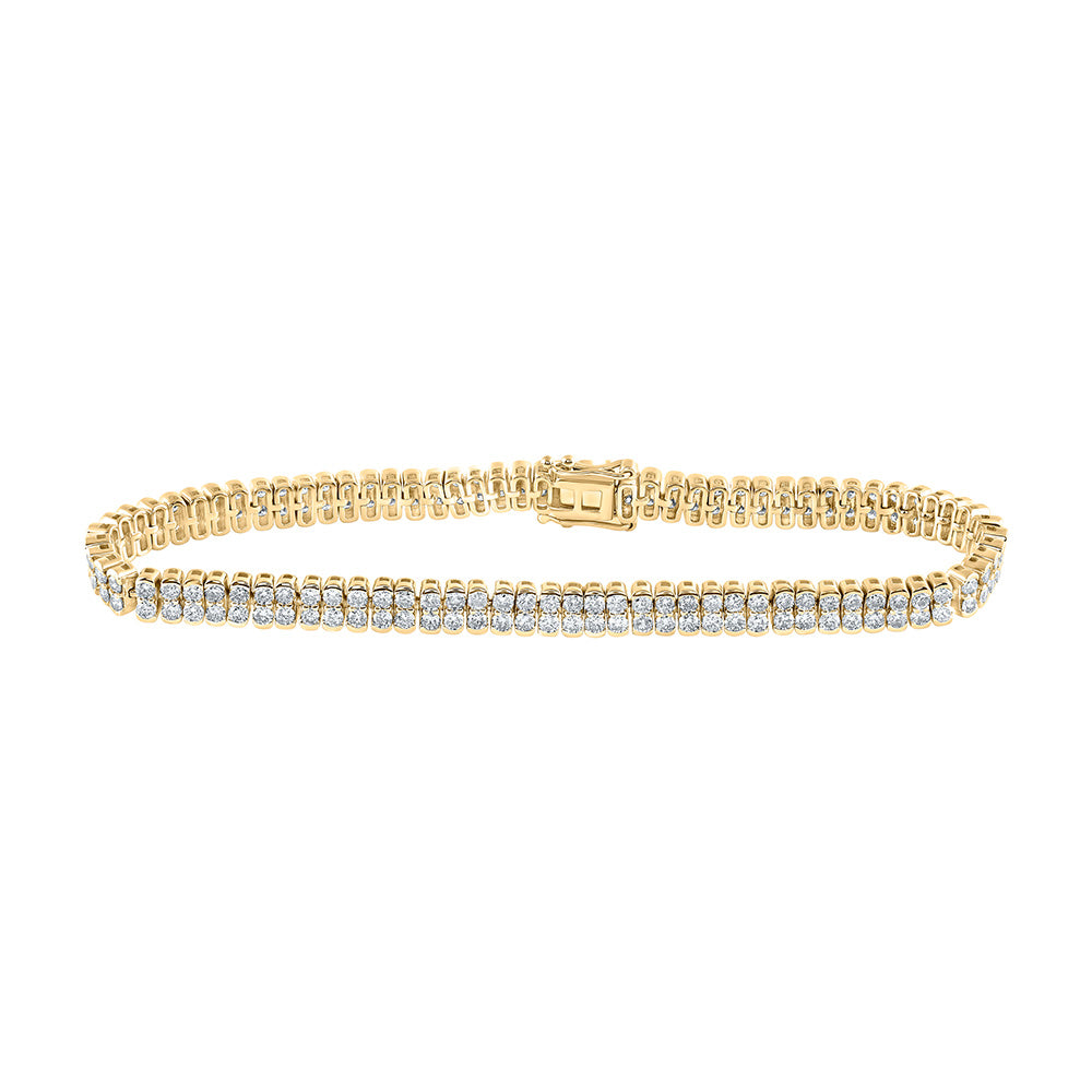 14kt Yellow Gold Womens Round Diamond Double Row Tennis Bracelet 4-3/8 Cttw