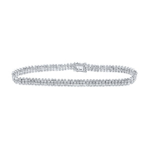 14kt White Gold Womens Round Diamond 2-Row Tennis Bracelet 4-3/8 Cttw