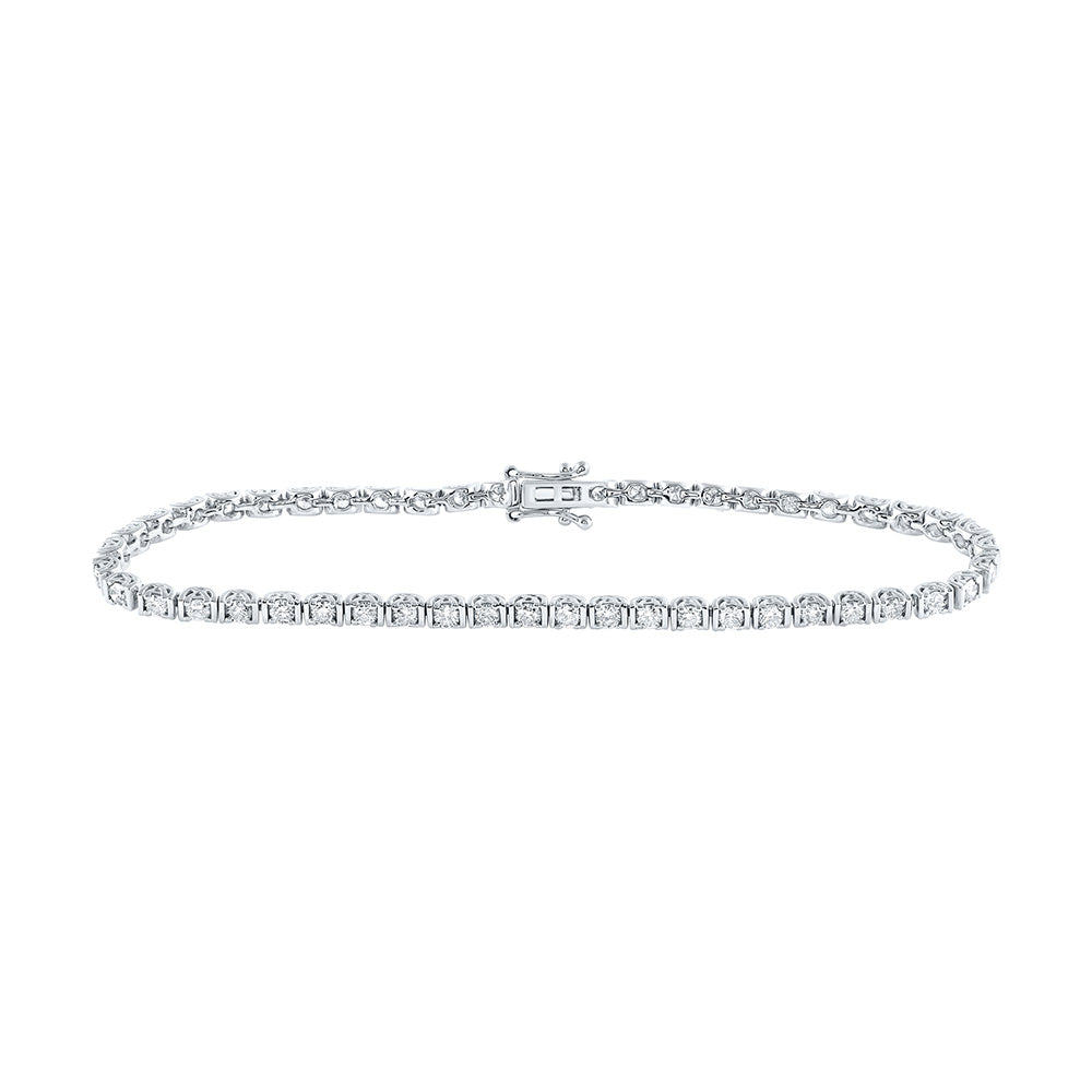 14kt White Gold Womens Round Diamond Single Row Tennis Bracelet 2 Cttw