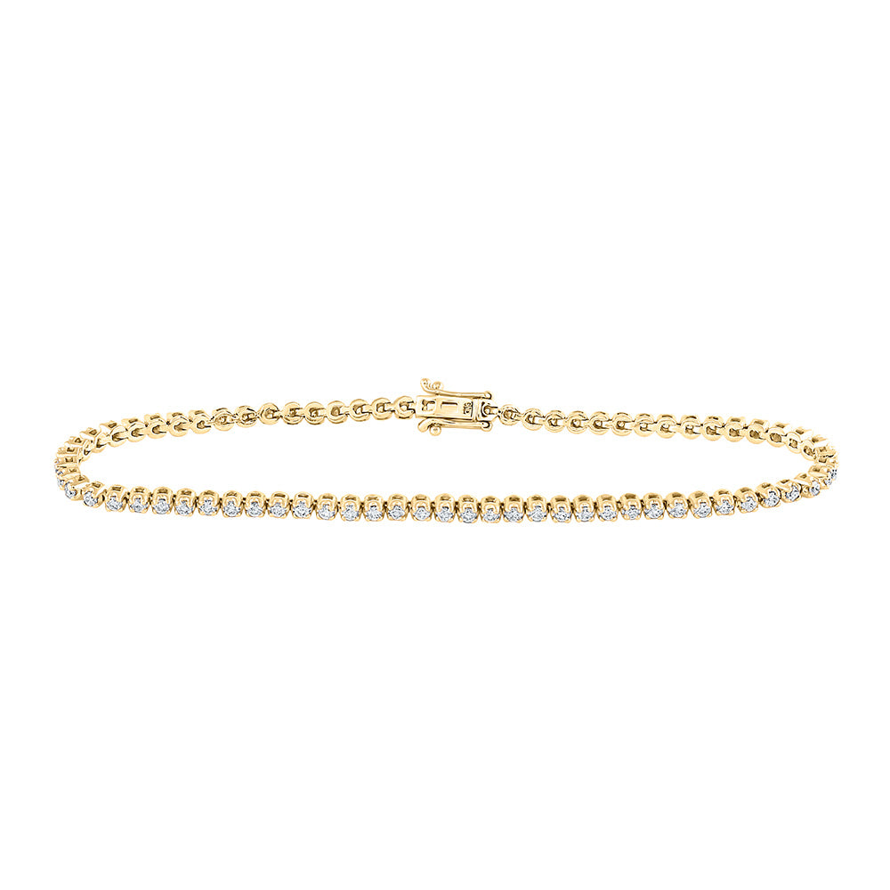 14kt Yellow Gold Womens Round Diamond Single Row Tennis Bracelet 1-1/5 Cttw