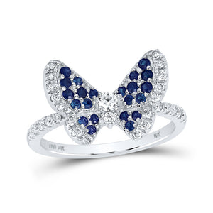 10kt White Gold Womens Round Blue Sapphire Diamond Butterfly Ring 5/8 Cttw