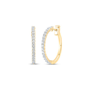 14kt Yellow Gold Womens Round Diamond Hoop Earrings 7/8 Cttw