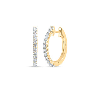 14kt Yellow Gold Womens Round Diamond Hoop Earrings 1/2 Cttw