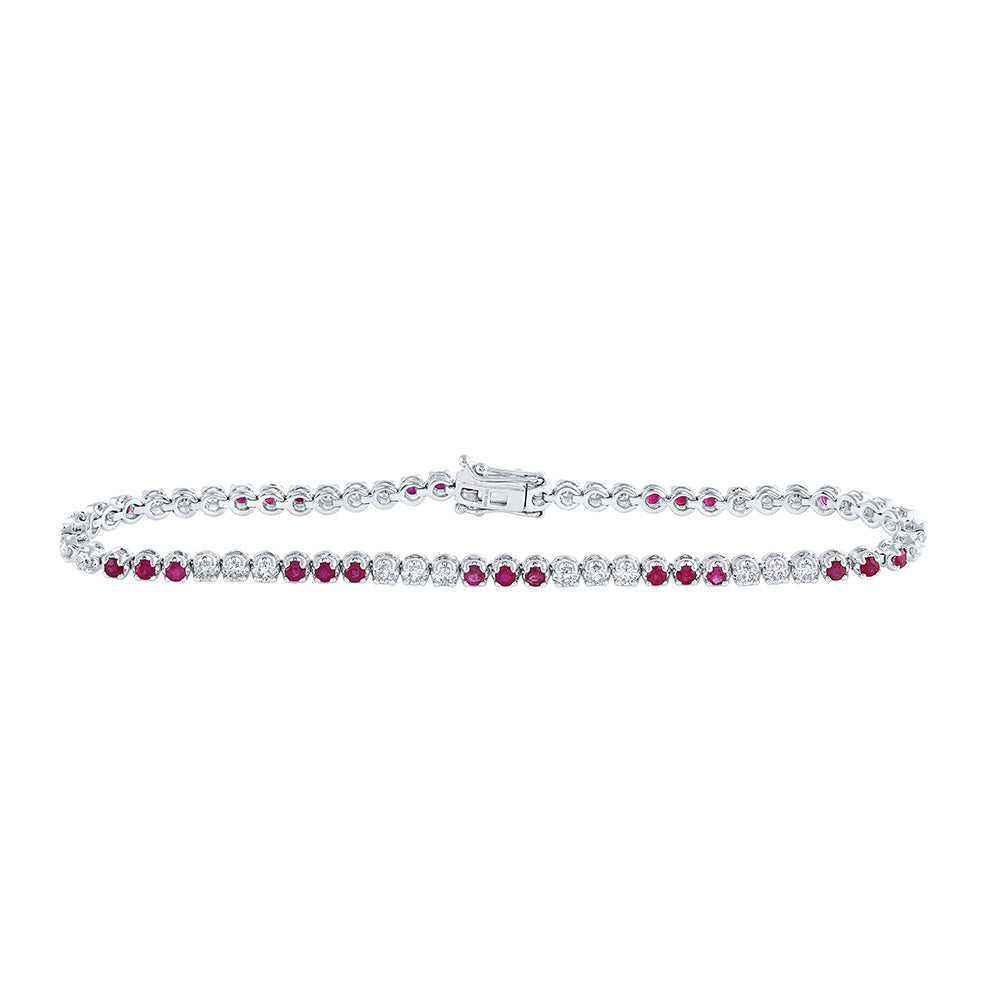 14kt White Gold Womens Round Ruby Diamond Tennis Bracelet 2-1/2 Cttw