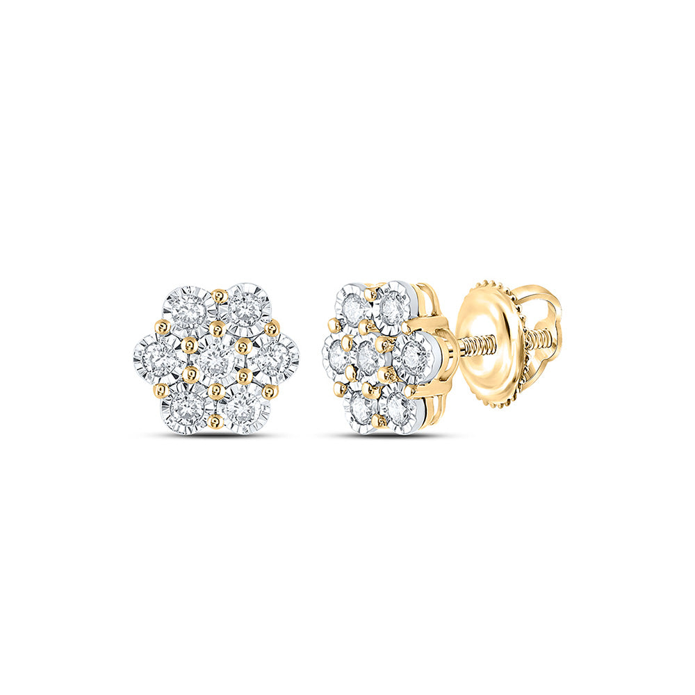 10kt Yellow Gold Womens Round Diamond Cluster Earrings 1/3 Cttw