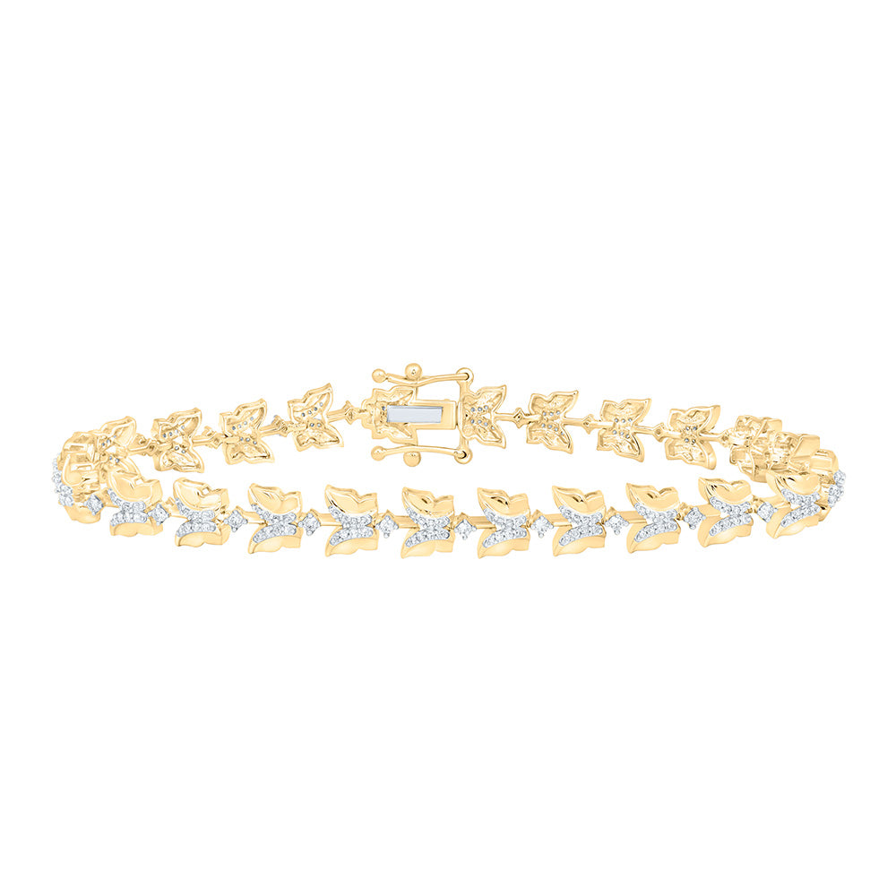 10kt Yellow Gold Womens Round Diamond Butterfly Bracelet 3/4 Cttw