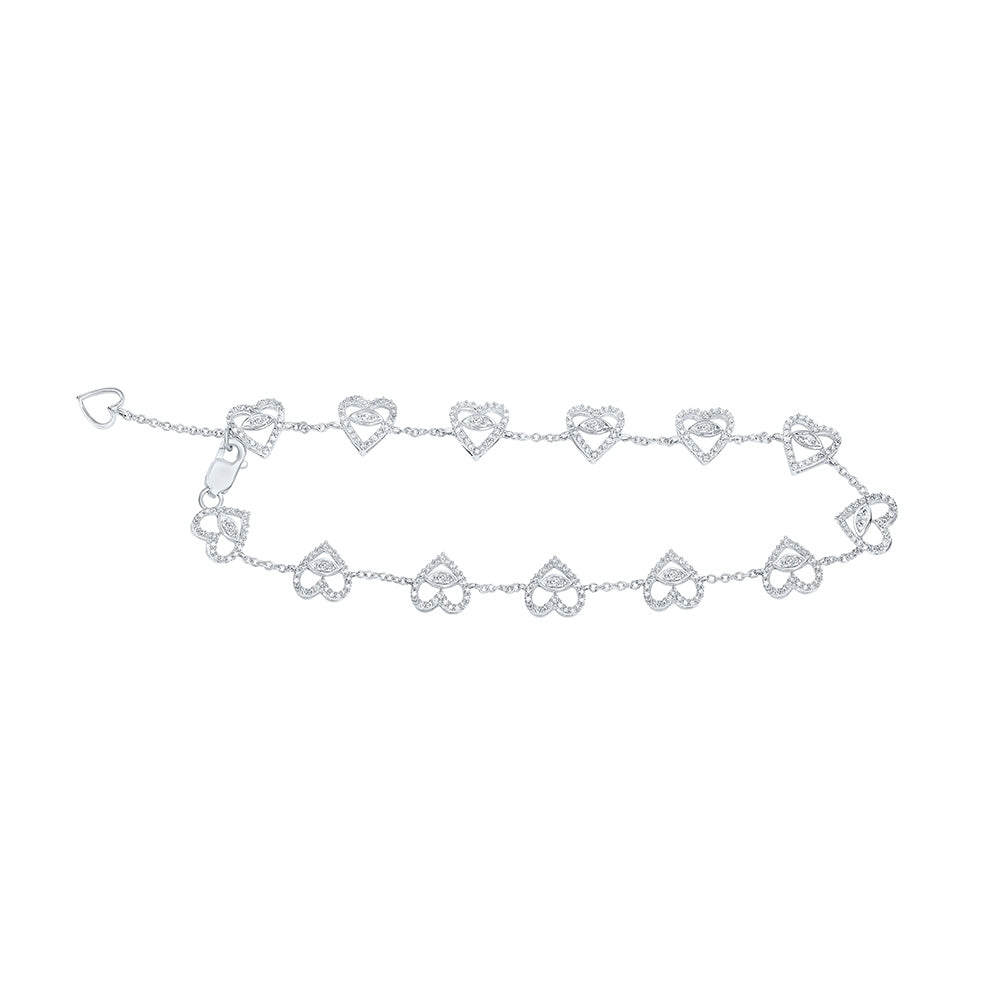 10kt White Gold Womens Round Diamond Heart Bracelet 3/4 Cttw