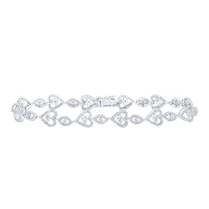 10kt White Gold Womens Round Diamond Heart Bracelet 1 Cttw