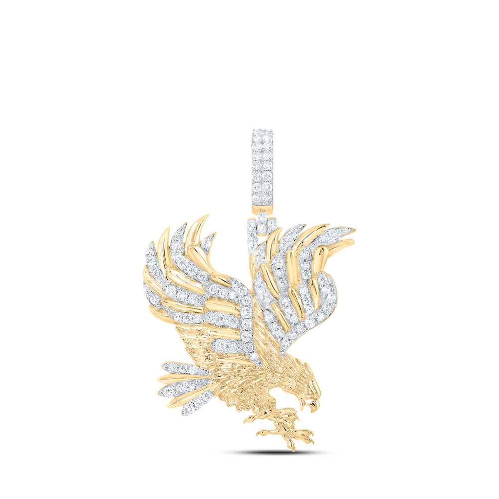 10kt Yellow Gold Mens Round Diamond Eagle Charm Pendant 7/8 Cttw