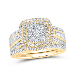 10kt Yellow Gold Round Diamond Bridal Wedding Ring Band Set 1-1/4 Cttw