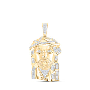 10kt Yellow Gold Mens Round Diamond Jesus Face Charm Pendant 1-1/2 Cttw