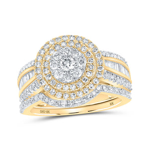 10kt Yellow Gold Round Diamond Cluster Bridal Wedding Ring Band Set 1-1/4 Cttw