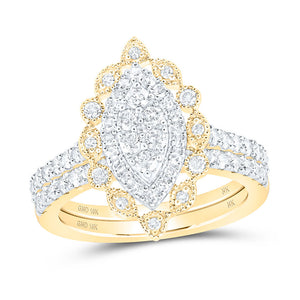 10kt Yellow Gold Round Diamond Marquise-shape Bridal Wedding Ring Band Set 1 Cttw