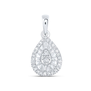 Sterling Silver Womens Round Diamond Teardrop Pendant 1/8 Cttw