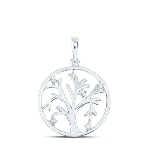 Sterling Silver Womens Round Diamond Tree Circle Pendant 1/20 Cttw