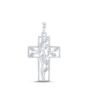 Sterling Silver Womens Round Diamond Cross Pendant 1/12 Cttw