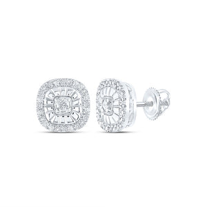 Sterling Silver Womens Round Diamond Square Earrings 1/5 Cttw