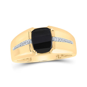 10kt Yellow Gold Mens Cushion Onyx Diamond Band Ring 2 Cttw