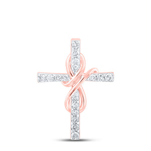 10kt Rose Gold Womens Round Diamond Cross Pendant 1/10 Cttw