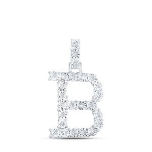 10kt White Gold Womens Round Diamond B Initial Letter Pendant 1/8 Cttw