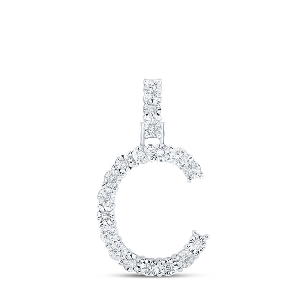 10kt White Gold Womens Round Diamond C Initial Letter Pendant 1/10 Cttw