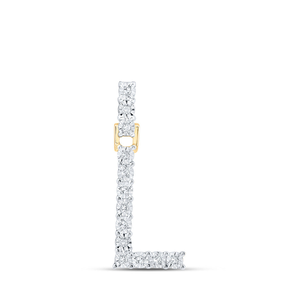 10kt Yellow Gold Womens Round Diamond L Initial Letter Pendant 1/12 Cttw