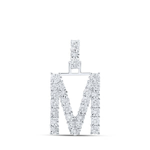 10kt White Gold Womens Round Diamond M Initial Letter Pendant 1/6 Cttw